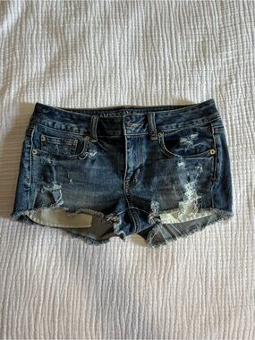 American Eagle Outfitters Dark Blue Distressed Denim Shorties